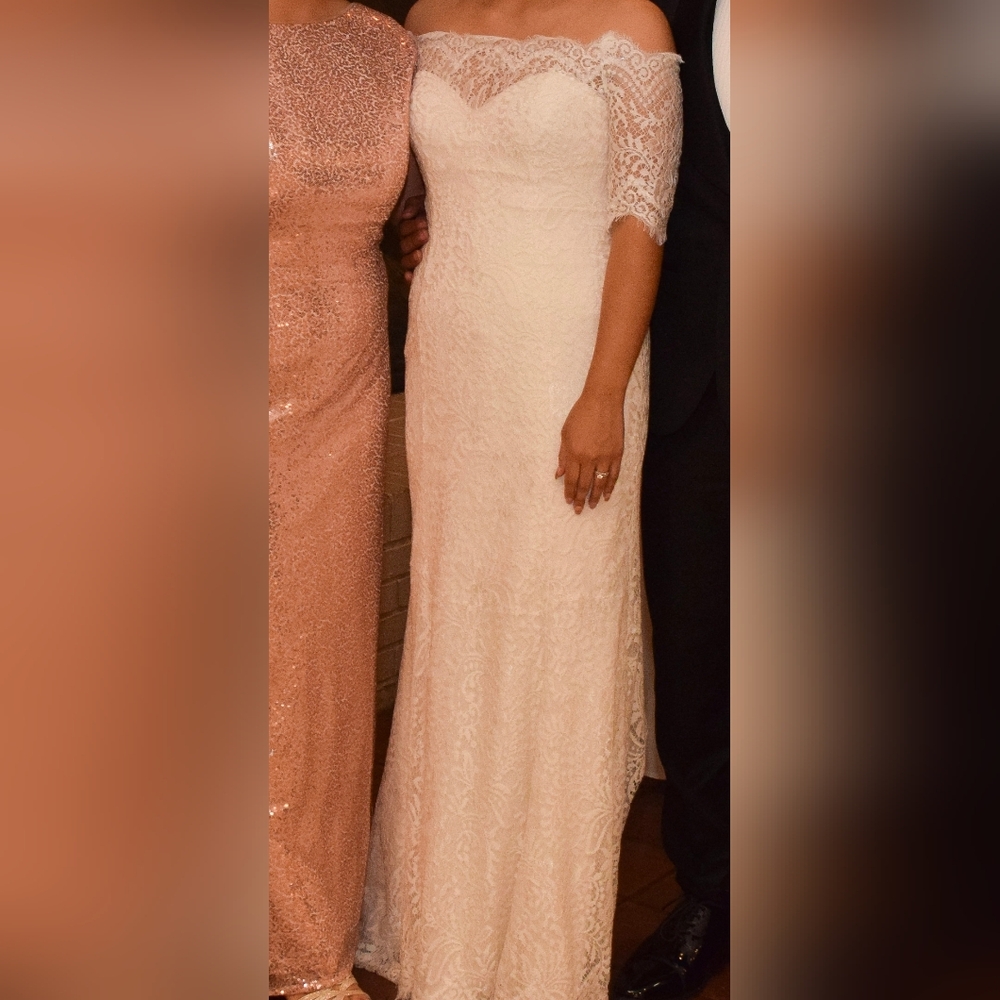 Watters Off-Shoulder Lace Wedding Dress in Ivory - Picture 6 of 7